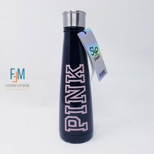 New! PINK 15oz Black & Pink Stainless Steel Water Bottle + BONUS Oversized Tote
